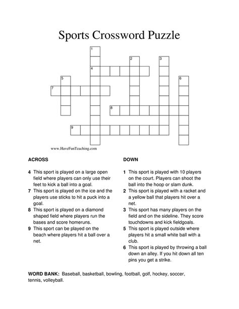 Printable Sports Crossword Puzzles Use The Date Selector To Print