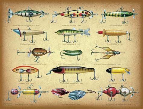 Antique Lures Brown Art Print By Jq Licensing Antique Fishing Lures