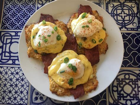 Eggs Benedict With Homemade Hollandaise Sauce Bacon And Cheddar