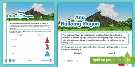 Pagbasa At Pag Unawa Worksheet Ang Bulkang Mayon Twinkl