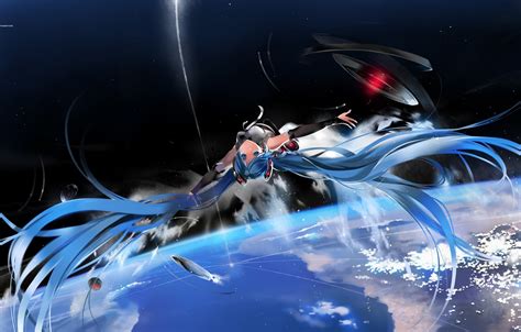 Wallpaper Space Stars Flight Anime Hatsune Miku Vocaloid Planet