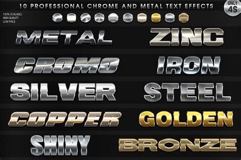 10 Pro Chrome And Metal Text Effects Layer Styles Creative Market