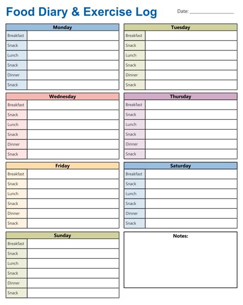 Printable Food And Exercise Journal Template Printable Templates