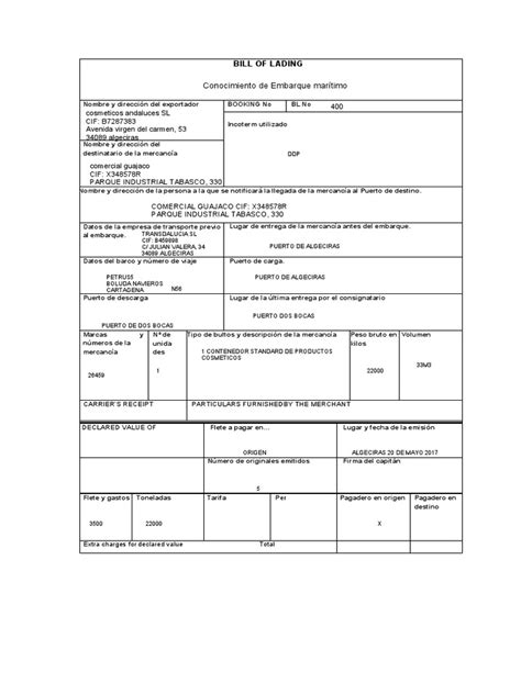 9 Modelo Bill Of Lading