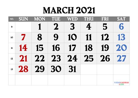 Free Printable Calendar March 2021 6 Templates