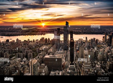 View Across New York City At Midtown Manhattan And The Hudson River At