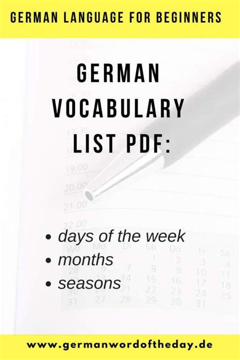 German Days Months And Seasons Vocabulary List Pdf Most Used German