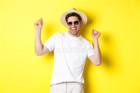 Tourism Travelling And Holidays Concept Happy Caucasian Guy Dancing