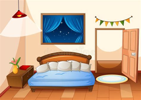 Bedroom Cartoon Style At Night Scene Stock Vector Illustration Of