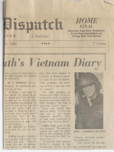 Vietnam Letters A War Diary By Robert L Hughes Newpaper Articles