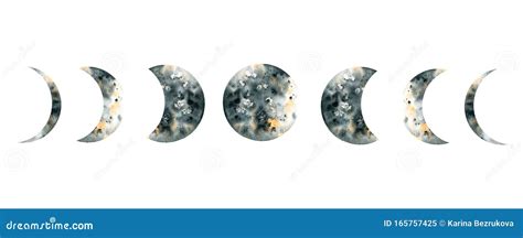 Watercolor Moon Various Phases Stock Illustration