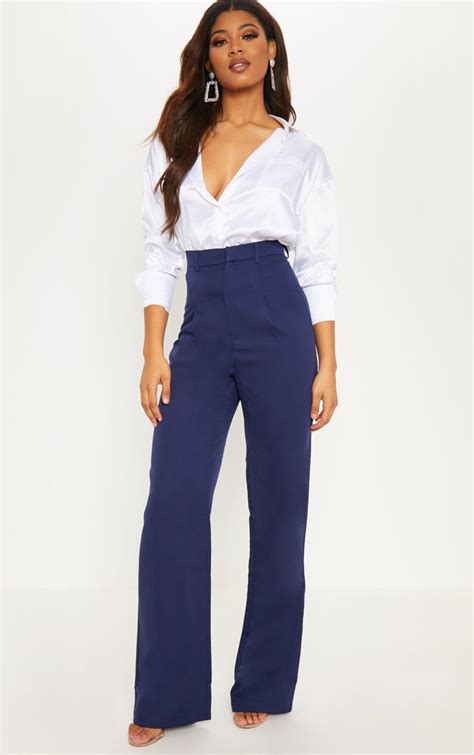 Tall Navy High Waist Wide Leg Trousers Clothing For Tall Women Wide