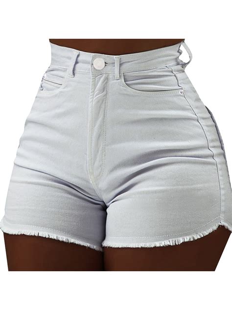 Wodstyle Women High Waisted Denim Jeans Shorts Summer Casual Stretch