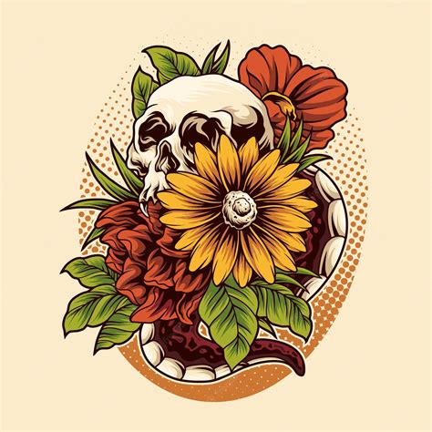 Premium Vector Skull Flower Illustration