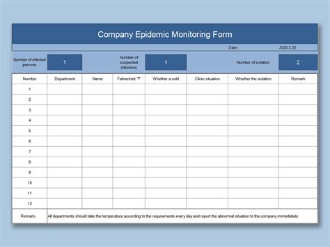 Excel Of Company Epidemic Monitoring Formxlsx Wps Free Templates