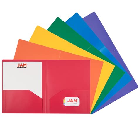 Jam Paper Heavy Duty Plastic Folders 2 Pockets Assorted Primary