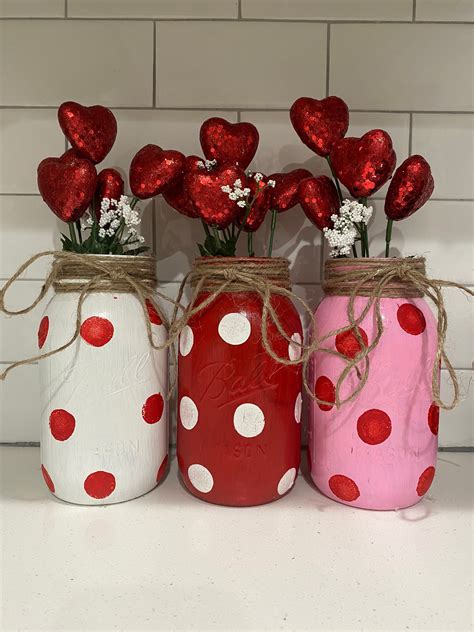 Set Of 3 Valentines Mason Jars Mason Jar Centerpieces Etsy
