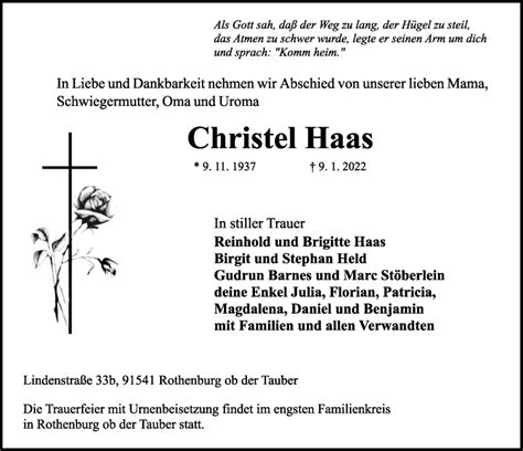 Traueranzeigen von Christel Haas | trauer.flz.de