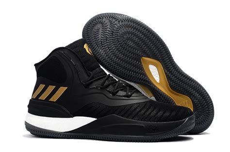 Adidas D Rose 8 Rose Flyknit Men Basketball Shoes Black Gold White