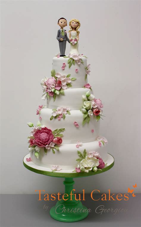 A Pastel Scattered Flower Wedding Cake Tasteful Cakes By Christina