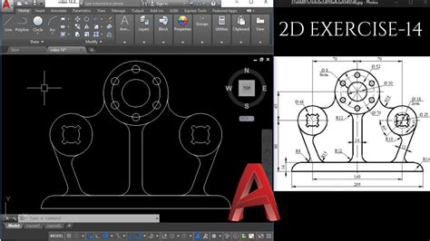 Autocad 2d Practice Drawing For Beginners Exercise 14 Basic To