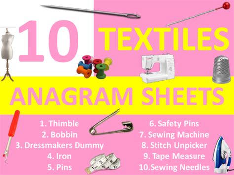10 Anagram Sheets Textiles Equipment Design Technology Ks3 Gcse Keyword