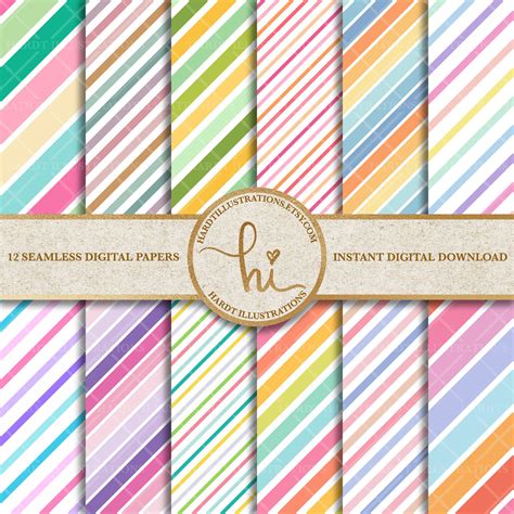 Pastel Stripe Digital Paper Rainbow Candy Stripes Design Diagonal