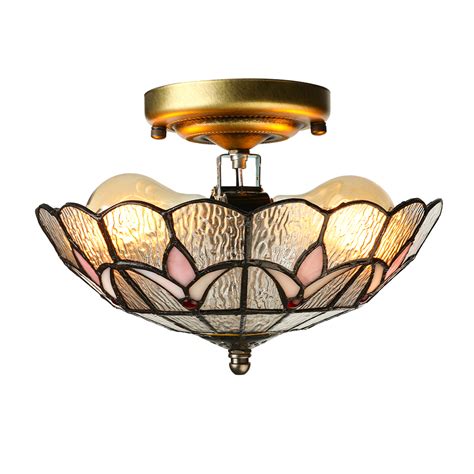 Tiffany Flush Mount Ceiling Light Stained Glass Lamp Fixture Vintage My Xxx Hot Girl