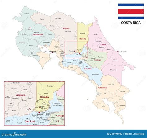 Mapa Vector Administrativo Del Estado Centroamericano De Costa Rica