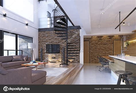 Luxury Modern Loft Apartment Interior Rendering Concept — Stock Photo