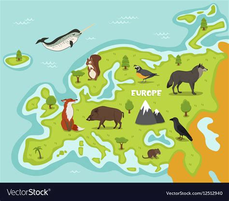 European Map With Wildlife Animals Royalty Free Vector Image