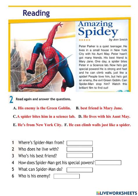 Spiderman Interactive Worksheet How To Find Out English As A Second