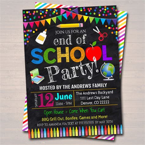 End Of School Year Party Invitation Printable Diy Template Tidylady