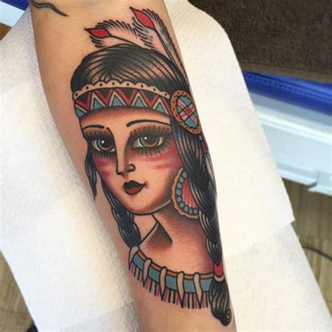 Native American Girl Tattoo On The Inner Forearm