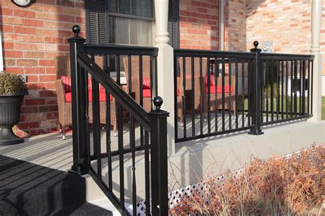 Porch rail heights generally range from 30 inches to 42 inches, but the most common sizes are 36 to 42 inches. Black Railing Porch | Concord Aluminum Railings