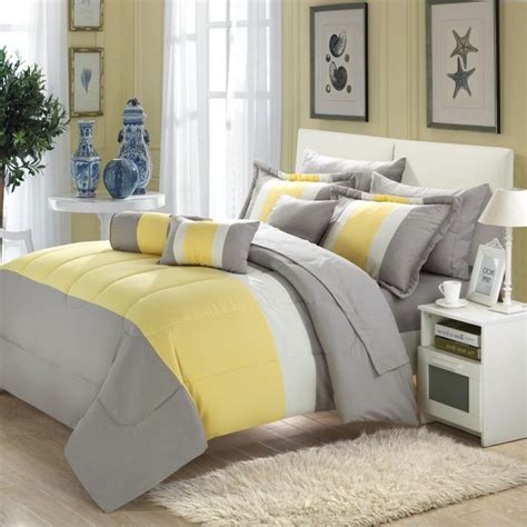 Serenity Yellow And Grey Queen 10 Piece Comforter Bed In A