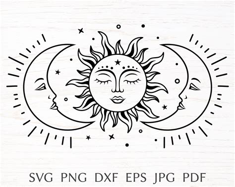 Sun And Moon Svg Celestial Svg Design With Crescent Moon Etsy Sun And Moon Drawings Moon