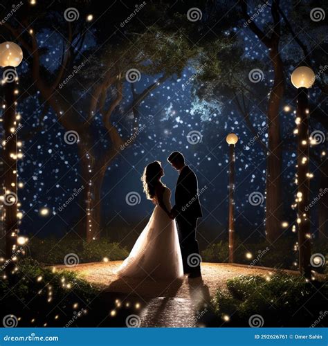 Celestial Splendor: a Starlit Outdoor Wedding Stock Illustration