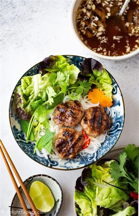 Bun Cha Vietnamese Grilled Pork Meatballs With Vermicelli Noodles Is