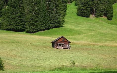 Brown Wooden House In The Middle Of Green Grass Field Hd Wallpaper