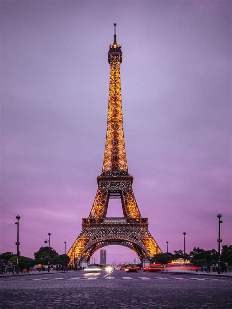 Eiffel Tower Wallpaper 4k Paris France Evening Purple Sky Lights