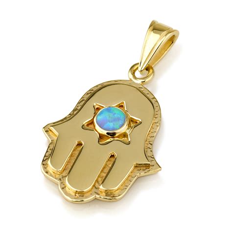 Buy 14k Gold Classic Hamsa Pendant With Star Of David And Opal Stone