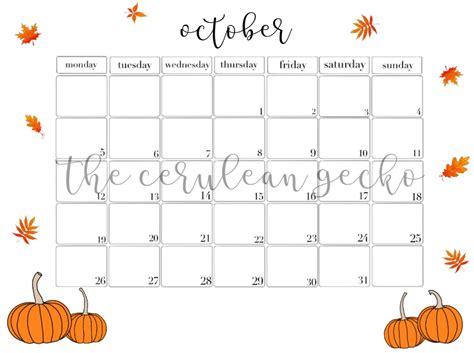 October Calendar 2021 Calendar Printable Calendars Cute Little