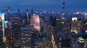 NYC Manhattan city skyscraper skyline high-rise buildings night Stock ...