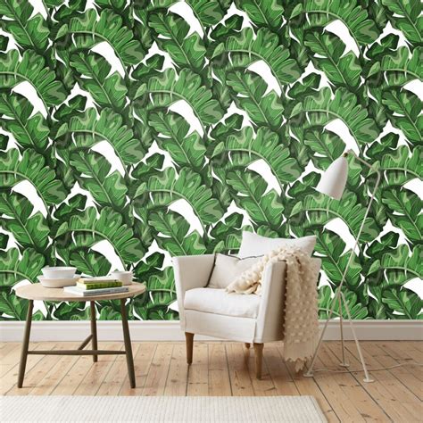 Tropical Leaves Pattern Wallpaper Mural Silk Interiors Wallpaper
