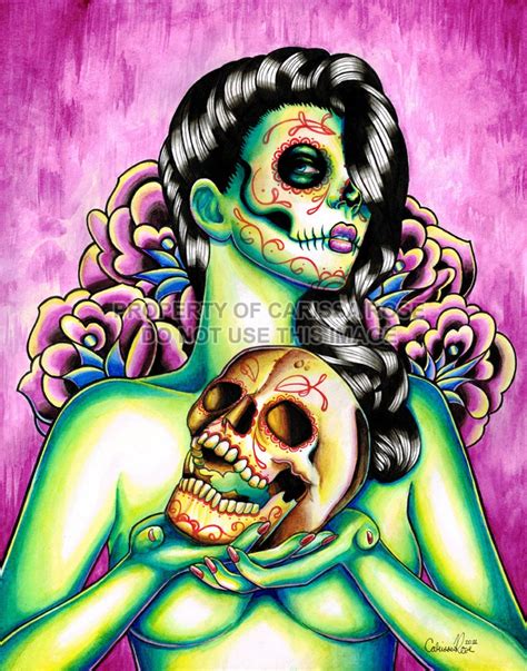 Day Of The Dead Pin Up Girl With Sugar Skull Signed Art