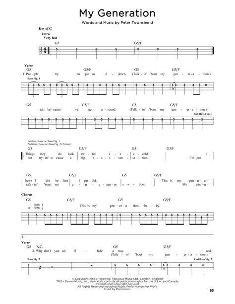My Generation Sheet Music The Who Easy Bass Tab
