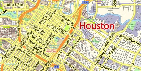 Houston Texas Us Pdf Map Vector Exact City Plan Detailed Street Map