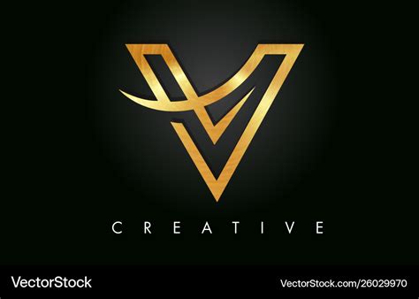Golden Gold V Letter Design Logo Letter V Icon Vector Image