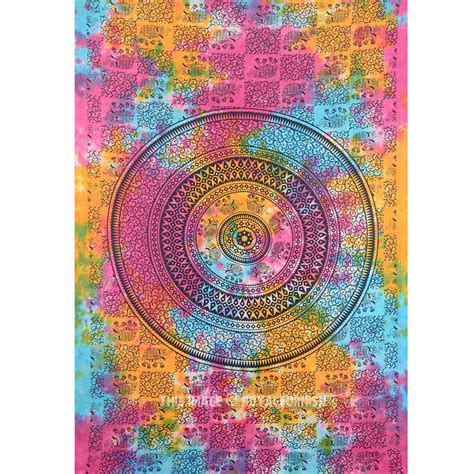 Tie Dye Colorful Bohemian Elephant Mandala Tapestry